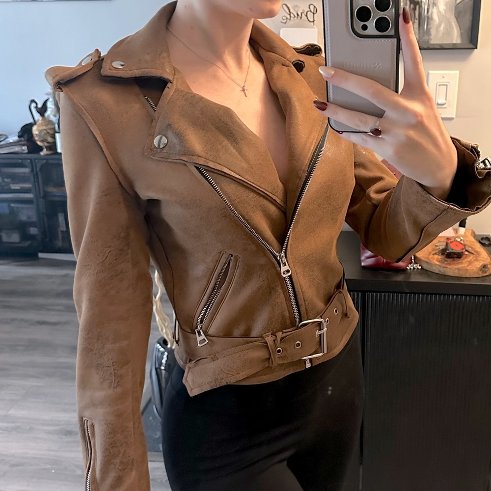 Faux suede moto jacket